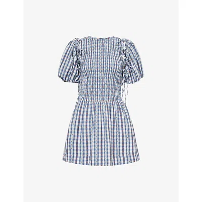 Damson Madder Womens  Becca Gingham-print Cotton-poplin Mini Dress In Navy