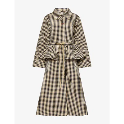 Damson Madder Womens Navy Myrtle Gingham-print Cotton-blend Trench In Multi