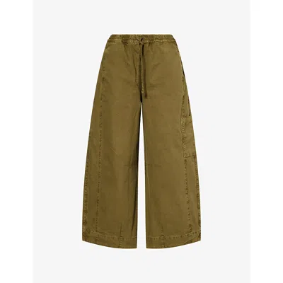 Damson Madder Womens Olive Felix Barrel-leg Cotton-twill Trousers In Green