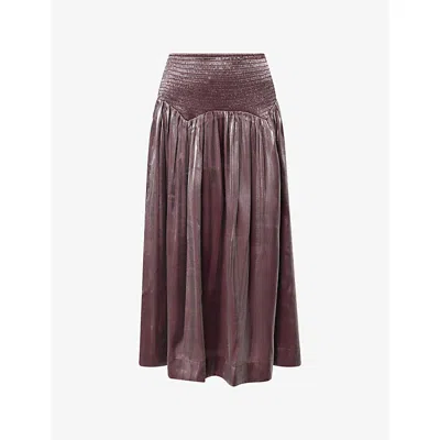 Damson Madder Womens Plum Layla High-waist Woven Midi Skirt In Purple