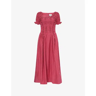 Damson Madder Womens Berry Raphaela Ruffled Cotton-poplin Midi Dress In Pink