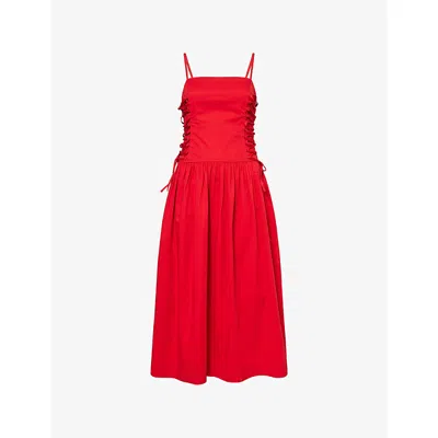Damson Madder Womens Angelina Cotton Midi Dress Red