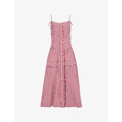 Damson Madder Womens  Faith Gingham-print Cotton-poplin Midi Dress In Red