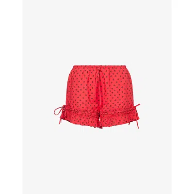 Damson Madder Womens Mafalda Cherry-print Cotton Boxer Shorts Red