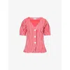 Damson Madder Womens  Shell Stripe-print Cotton And Linen-blend Blouse In Red