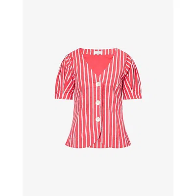 Damson Madder Womens  Shell Stripe-print Cotton And Linen-blend Blouse In Red