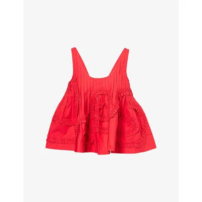 Damson Madder Womens Red Stella Ruffled Cotton Top