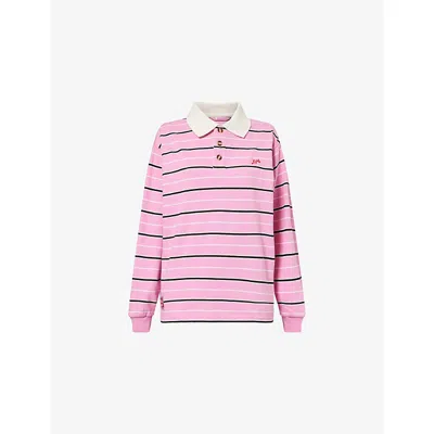 Damson Madder Womens Remie Striped Cotton-jersey Rugby Shirt Pink