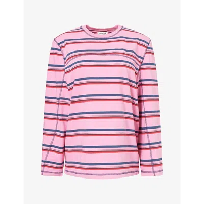 Damson Madder Womens Samara Striped Boxy Cotton Top Pink