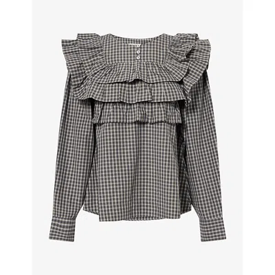 Damson Madder Womens Shay Check-print Cotton Blouse Multi In Gray