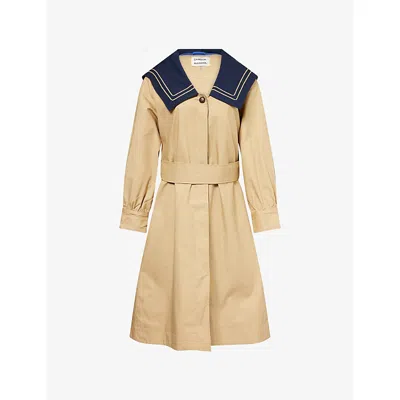 Damson Madder Womens Ella Contrast-collar Cotton Trench Coat Tan