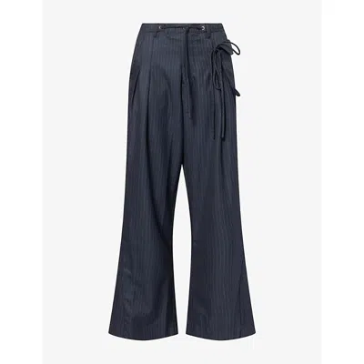 Damson Madder Womens Tatianna Pinstripe Woven Trousers Navy In Blue