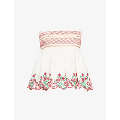 Damson Madder Womens Andy Floral-embroidered Cotton Camisole Top White