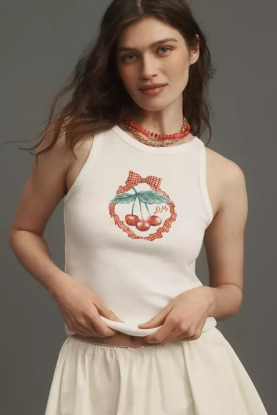 Damson Madder X Anthropologie Cherry Pie Graphic Tank Top In White