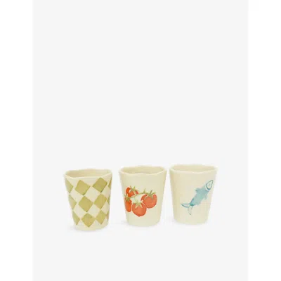 Damson Madder Yellow Green Nonna's House Ceramic Set Of Three Beaker Set