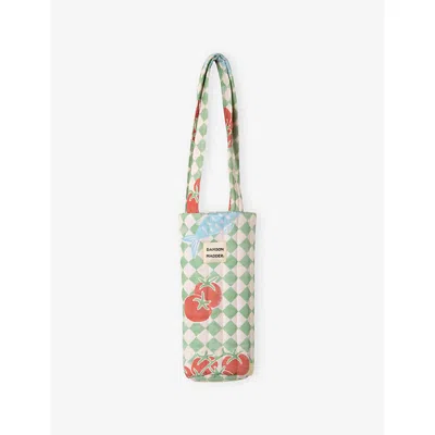 Damson Madder Yellow Green Nonna's House Kitchen-print Cotton Wine Bag