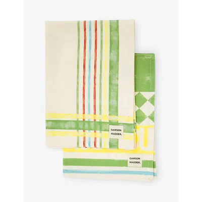 Damson Madder Yellow Green Nonna House Set Of Two Cotton Tea Towels
