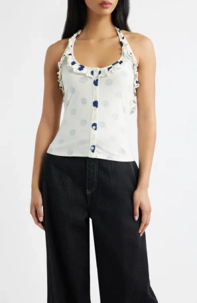 Damson Madder Zazie Ruffle Polka Dot Organic Cotton Halter Top In Multi