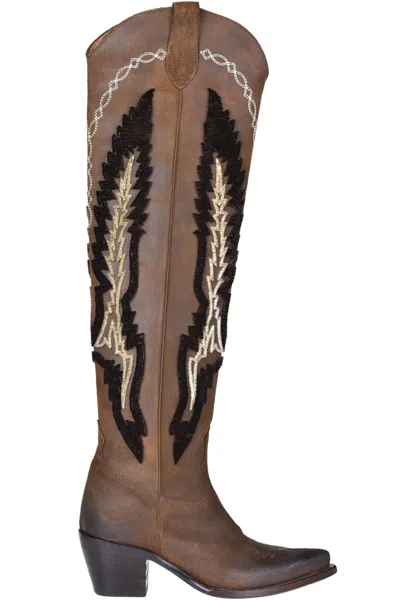 Damy High Leg Texan Boots In Brown