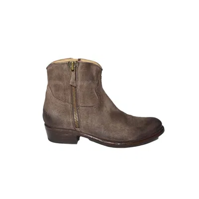 Damy Vintage-inspired Beige Suede Cowboy Ankle Boots In Multi