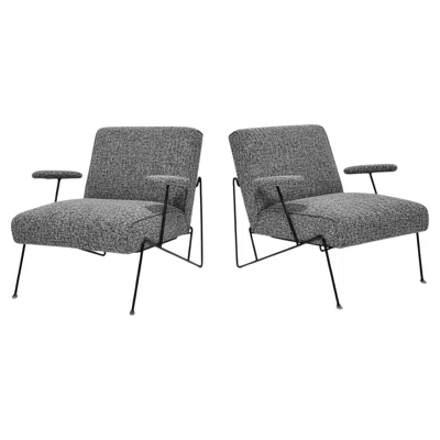 Pre-owned Dan Johnson Mid-century Modern Lounge Chairs With Iron Frame, Usa In Gray