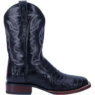 Pre-owned Dan Post Boots Kingsly Caiman Square Toe Cowboy Mens Black Casual Boots Dp4805