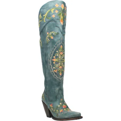 Pre-owned Dan Post Boots Ladies Dan Post Flower Child Turquoise Blue Knee High Western Fashion Boots In Turquoise (blue / Green)
