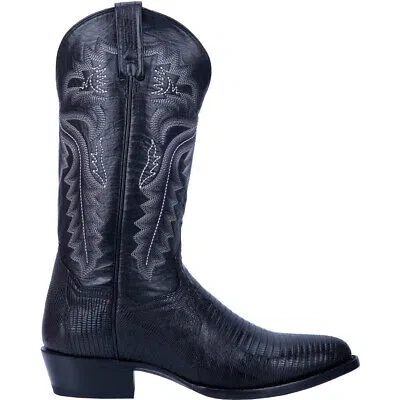 Pre-owned Dan Post Boots Winston Lizard Round Toe Cowboy Mens Black Dress Boots Dp3050r