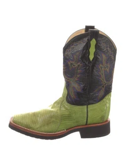 Pre-owned Dan Post Embossed Leather Patterned Western Boots In Green