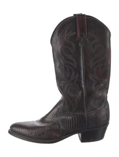 Pre-owned Dan Post Embossed Leather Printed Western Boots In Brown