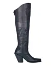 DAN POST JILTED KNEE HIGH LEATHER BOOTS IN BLACK