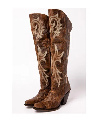 Pre-owned Dan Post Jilted Knee Womens Boots Snip Toe Medium Size In Brown
