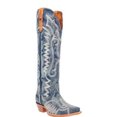 Pre-owned Dan Post Ladies Denim Darlin' Blue Leather Boots Dp5108