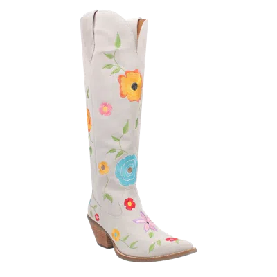Pre-owned Dan Post Ladies Flower Power White Suede Tall Western Boots Di277-wh
