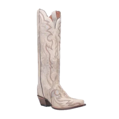 Pre-owned Dan Post Ladies Silvie Bone Leather Snip Toe Tall Western Boots Dp4276 In White