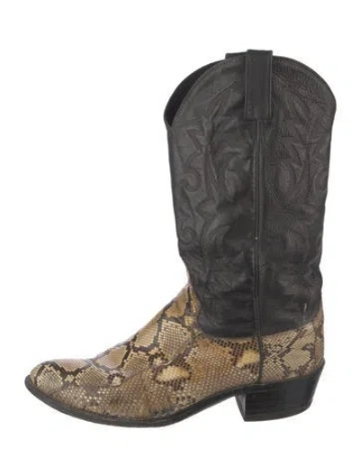 Pre-owned Dan Post Leather Animal Print Western Boots In Black