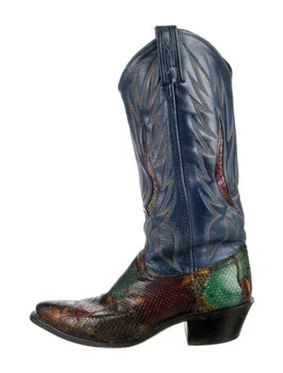 Pre-owned Dan Post Leather Animal Print Western Boots In Blue