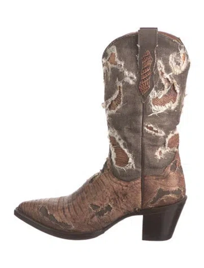 Pre-owned Dan Post Leather Animal Print Western Boots In Brown