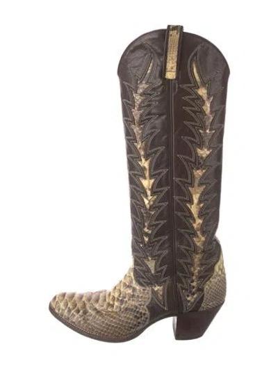 Pre-owned Dan Post Leather Animal Print Western Boots In Brown