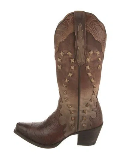 Pre-owned Dan Post Leather Colorblock Pattern Western Boots In Brown