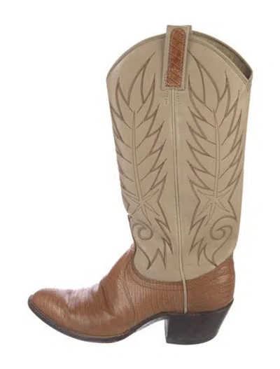 Pre-owned Dan Post Leather Colorblock Pattern Western Boots In Neutral
