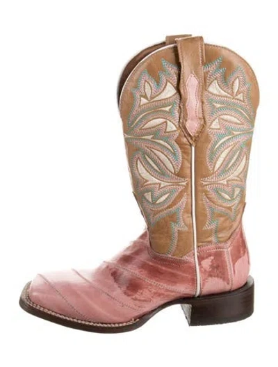 Pre-owned Dan Post Leather Colorblock Pattern Western Boots In Pink