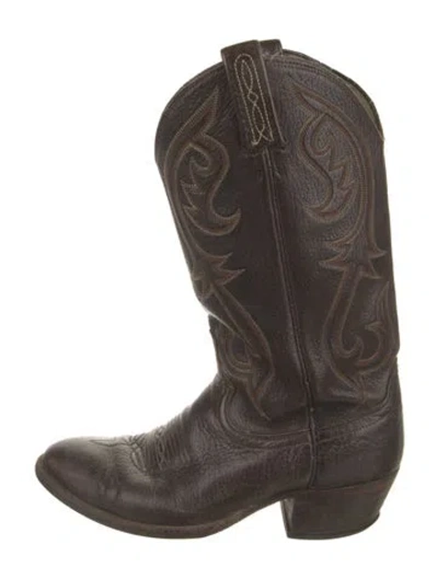 Pre-owned Dan Post Leather Embroidered Accent Western Boots In Black