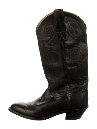 Pre-owned Dan Post Leather Embroidered Accent Western Boots In Black
