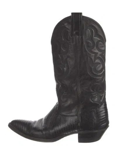 Pre-owned Dan Post Leather Embroidered Accent Western Boots In Black