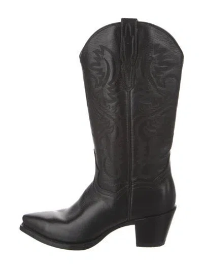 Pre-owned Dan Post Leather Embroidered Accent Western Boots In Black