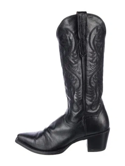 Pre-owned Dan Post Leather Embroidered Accent Western Boots In Black