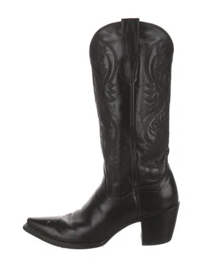 Pre-owned Dan Post Leather Embroidered Accent Western Boots In Black