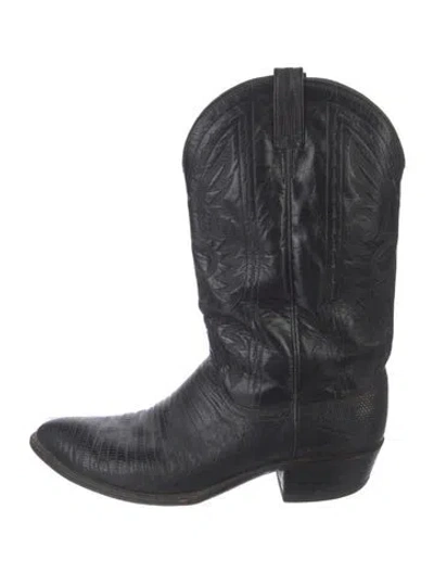 Pre-owned Dan Post Leather Embroidered Accent Western Boots In Black