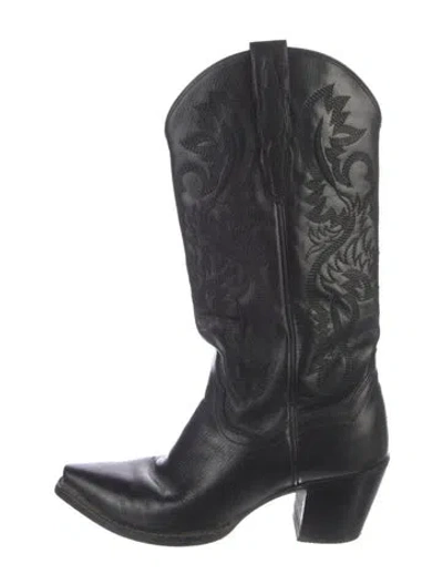 Pre-owned Dan Post Leather Embroidered Accent Western Boots In Black